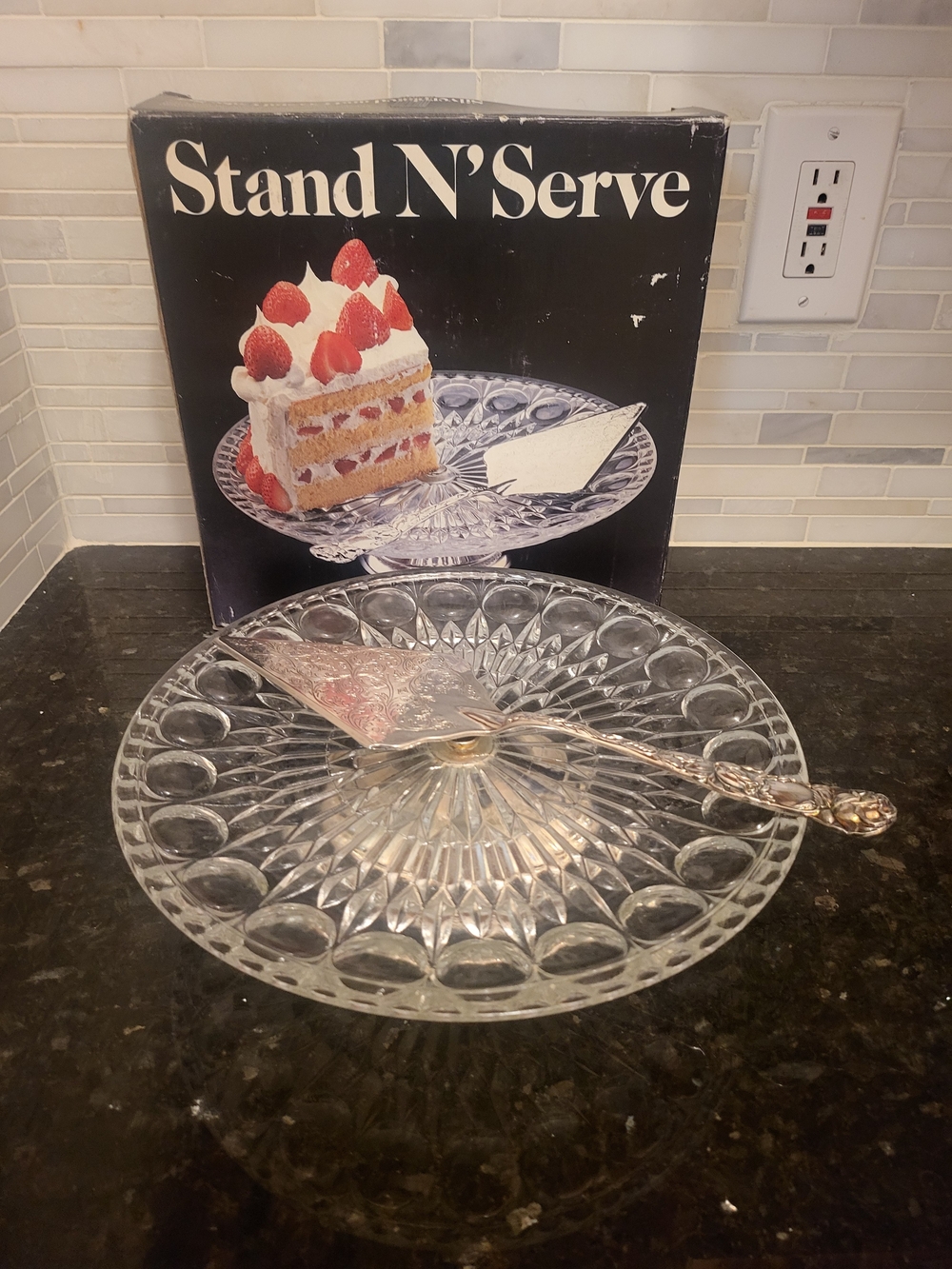 Vintage 1983 Leonard Crystal Cake Stand Silverplate Server NOS Italy NIB